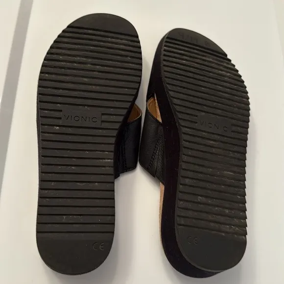 VIONIC HAYDEN 10010219 BLACK LEATHER WEDGE SLIDE SANDAL 8.5