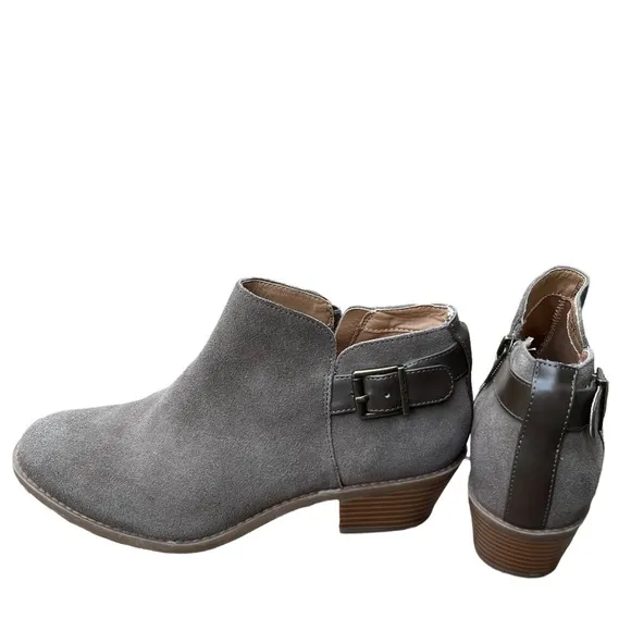 Vionic Taupe  Suede Strap Buckle Bootie/ Ankle Boots Size: 6.5