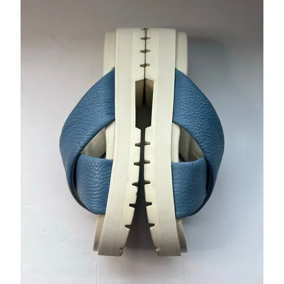 Vionic Vesta Pebbled Blue Leather CrissCross Slide On Comfort Platform Sandals 9