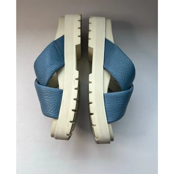 Vionic Vesta Pebbled Blue Leather CrissCross Slide On Comfort Platform Sandals 9