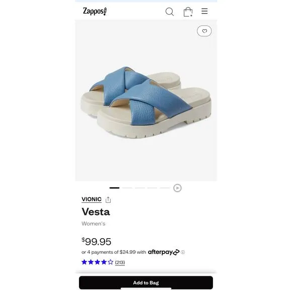 Vionic Vesta Pebbled Blue Leather CrissCross Slide On Comfort Platform Sandals 9