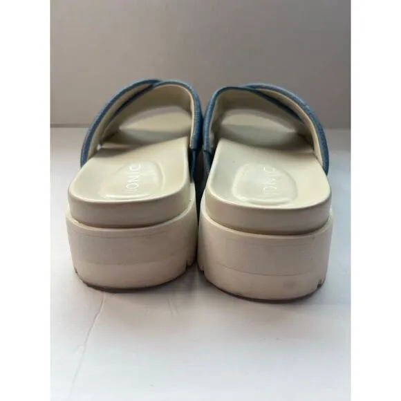 Vionic Vesta Pebbled Blue Leather CrissCross Slide On Comfort Platform Sandals 9