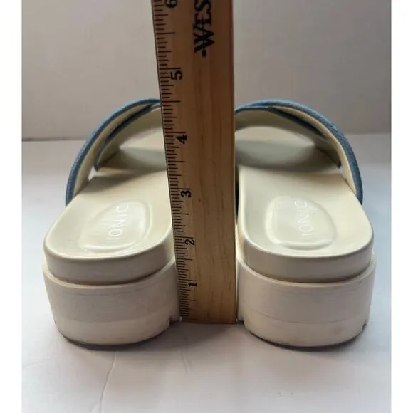 Vionic Vesta Pebbled Blue Leather CrissCross Slide On Comfort Platform Sandals 9