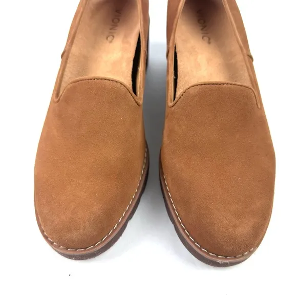Vionic Willa Wedge 8.5 Shoes Brown Suede Slip On Arch Support Womens