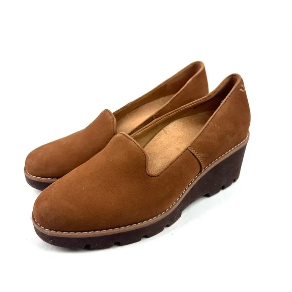 Vionic Willa Wedge 8.5 Shoes Brown Suede Slip On Arch Support Womens