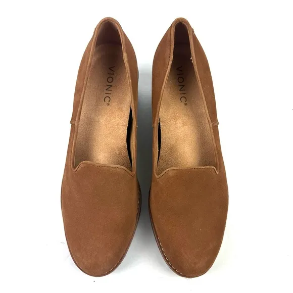 Vionic Willa Wedge 8.5 Shoes Brown Suede Slip On Arch Support Womens