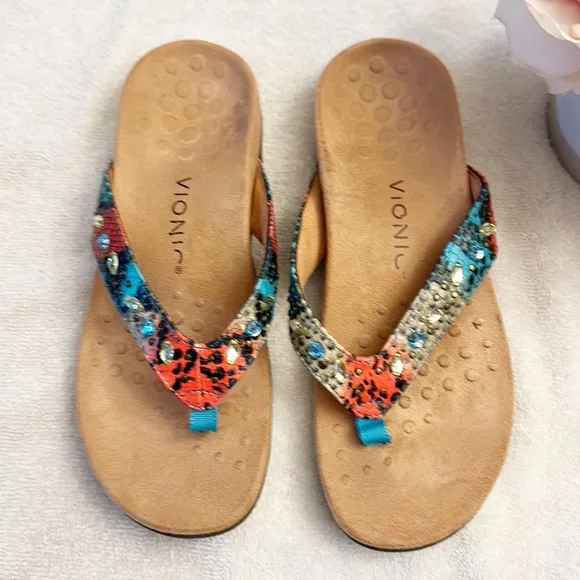 VIONIC Zappos Lucia Snake Thong Embellished leather comfort sandals women size 7