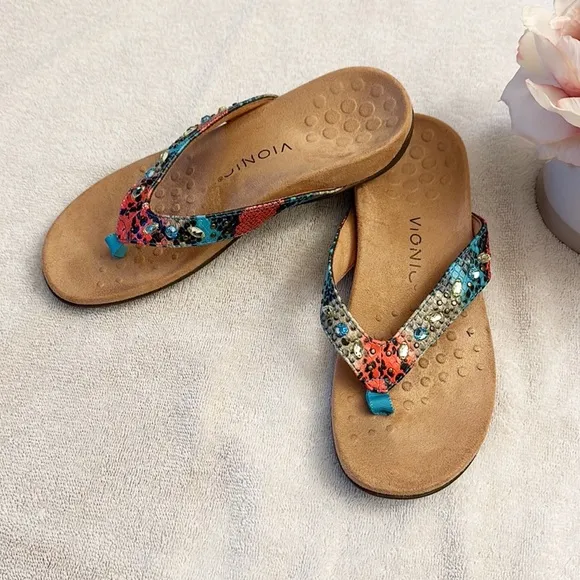 VIONIC Zappos Lucia Snake Thong Embellished leather comfort sandals women size 7