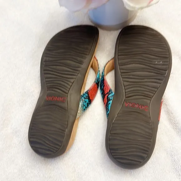 VIONIC Zappos Lucia Snake Thong Embellished leather comfort sandals women size 7