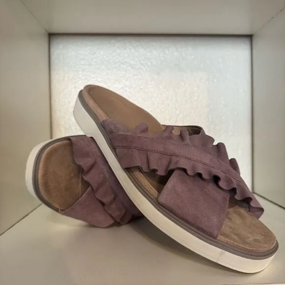 Vionic Azalea Womens Ruffle Purple Open Toe Suede Comfort Slide Casual Sandals
