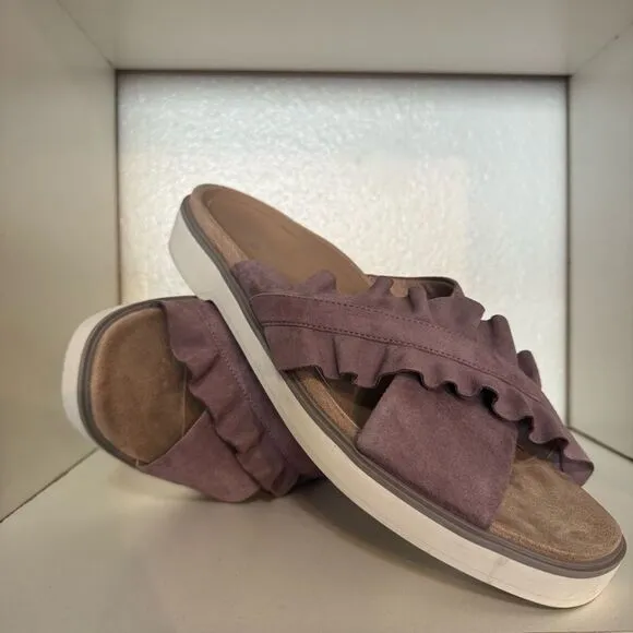 Vionic Azalea Womens Ruffle Purple Open Toe Suede Comfort Slide Casual Sandals