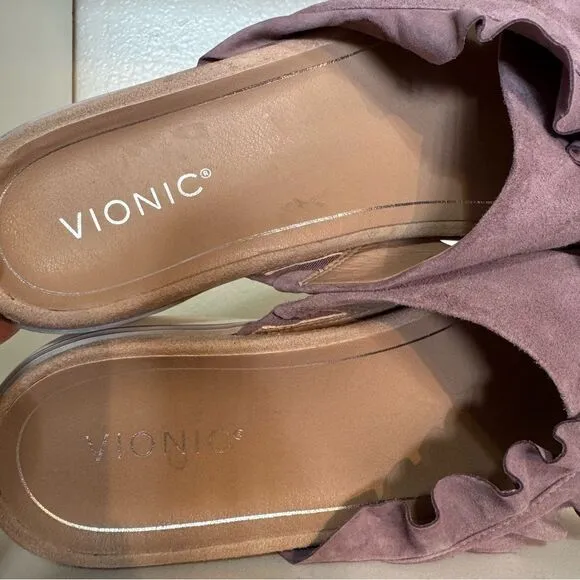 Vionic Azalea Womens Ruffle Purple Open Toe Suede Comfort Slide Casual Sandals