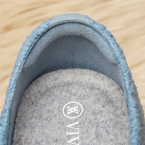 VIVAIA Margot Squared-Toe Terry Knit Flats in Blue Demin-Pumpkat EU 42 / US 10.5