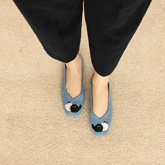 VIVAIA Margot Squared-Toe Terry Knit Flats in Blue Demin-Pumpkat EU 42 / US 10.5