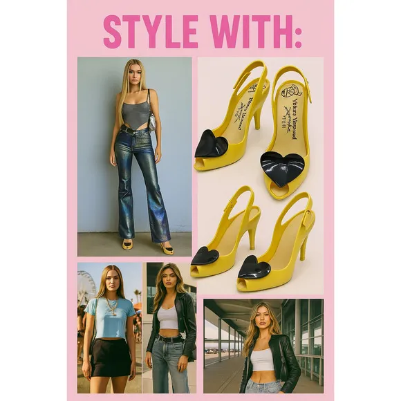 Vivienne Westwood Yellow Heart Heels | Anglomania Peep Toe Deadstock