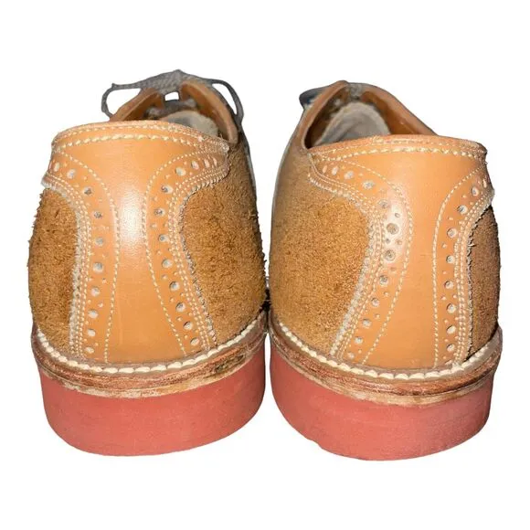 Vtg 80s Florsheim Men's 9.5 C Tan/Brown Suede/Smooth Saddle Shoes Red Soles