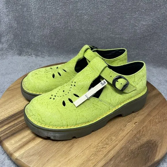 VTG RARE Dr Martens Suede Mary Jane Shoes UK6 US8 Lime Green MADE IN ENGLAND