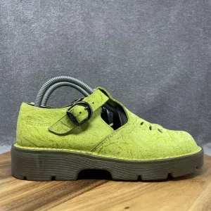VTG RARE Dr Martens Suede Mary Jane Shoes UK6 US8 Lime Green MADE IN ENGLAND