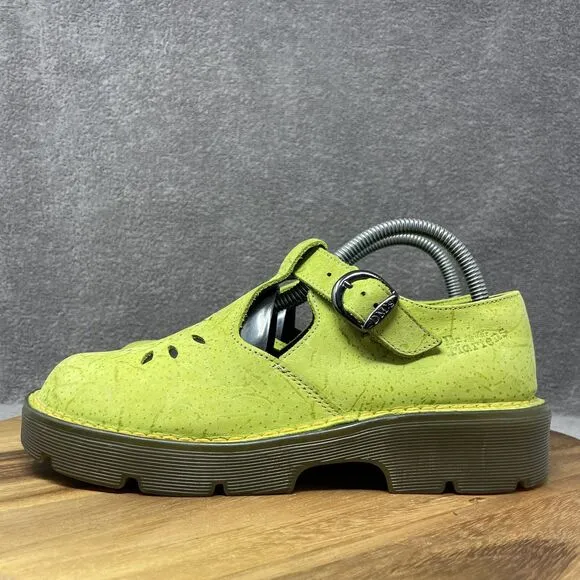 VTG RARE Dr Martens Suede Mary Jane Shoes UK6 US8 Lime Green MADE IN ENGLAND