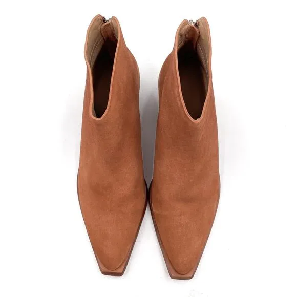 Wal &amp; Pai West Boots Brown Suede Pointed Western Block Heel Ankle Sz 40 / 9 US