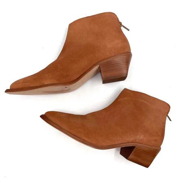 Wal &amp; Pai West Boots Brown Suede Pointed Western Block Heel Ankle Sz 40 / 9 US