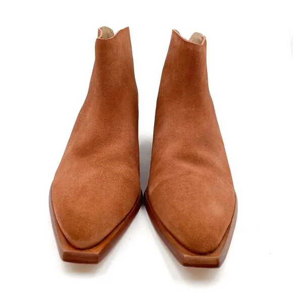 Wal &amp; Pai West Boots Brown Suede Pointed Western Block Heel Ankle Sz 40 / 9 US