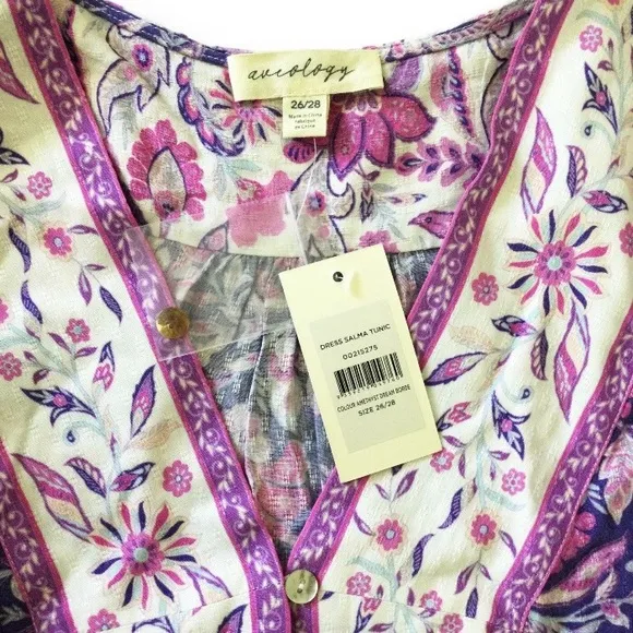 Was $80 AVEOLOGY Boho 2in1 Tunic Dress &amp; Top - Purple Paisley - Size 3X/4X - NWT