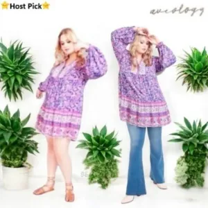 Was $80 AVEOLOGY Boho 2in1 Tunic Dress &amp; Top - Purple Paisley - Size 3X/4X - NWT
