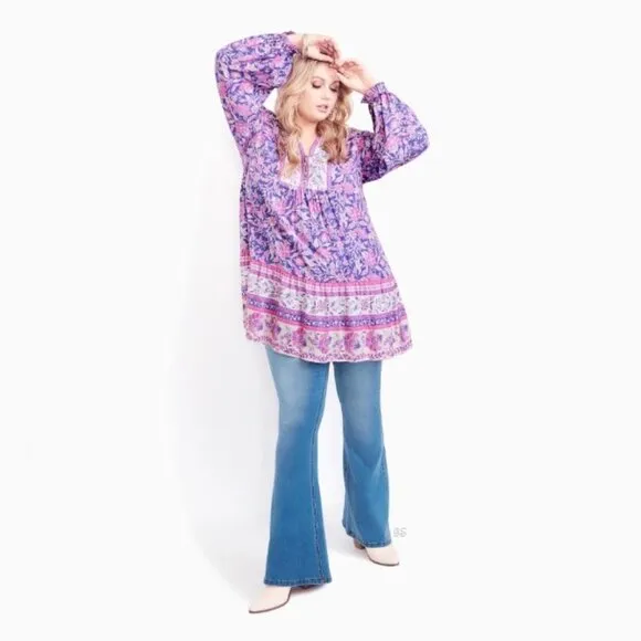 Was $80 AVEOLOGY Boho 2in1 Tunic Dress &amp; Top - Purple Paisley - Size 3X/4X - NWT