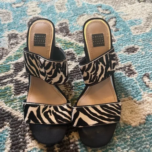 White House Black Market Zebra Print Block Strappy Heel Sandals