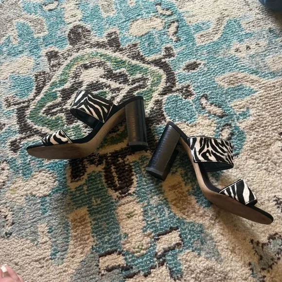 White House Black Market Zebra Print Block Strappy Heel Sandals