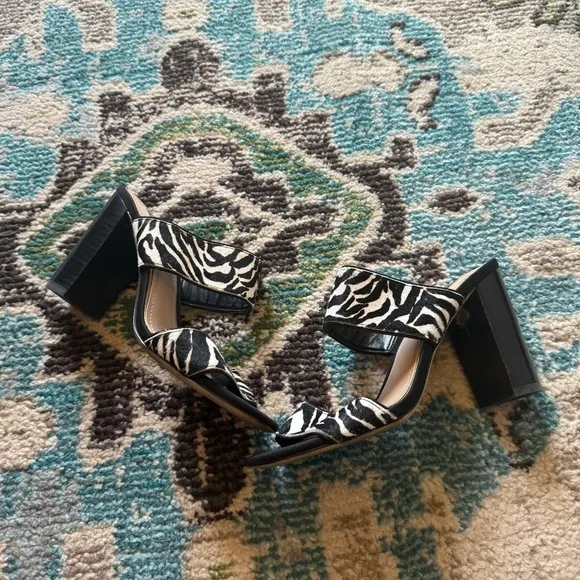 White House Black Market Zebra Print Block Strappy Heel Sandals