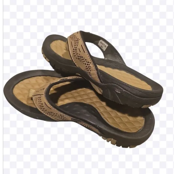WHITIN Tan and Black Sandals with Textured Footbed