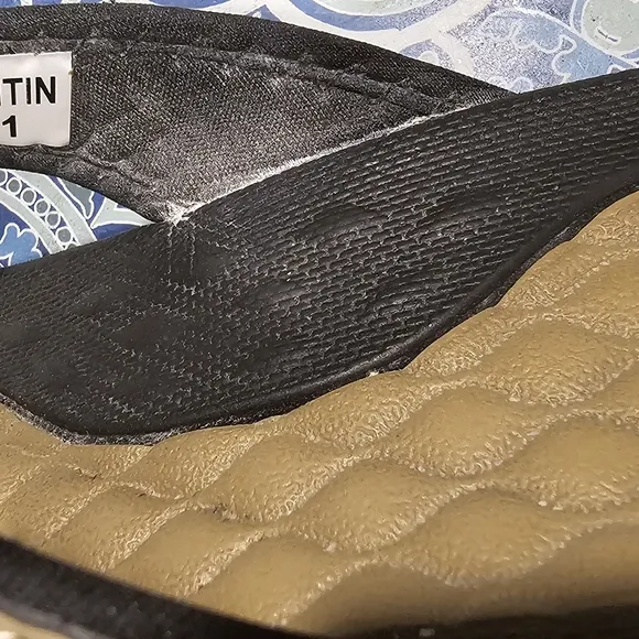 WHITIN Tan and Black Sandals with Textured Footbed