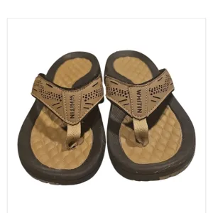 WHITIN Tan and Black Sandals with Textured Footbed
