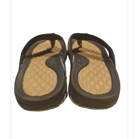 WHITIN Tan and Black Sandals with Textured Footbed