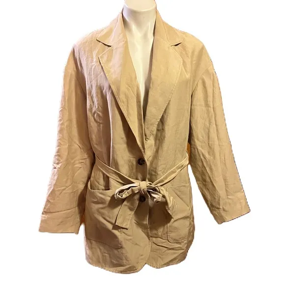 Wilfred linen blend beige blazer with belt