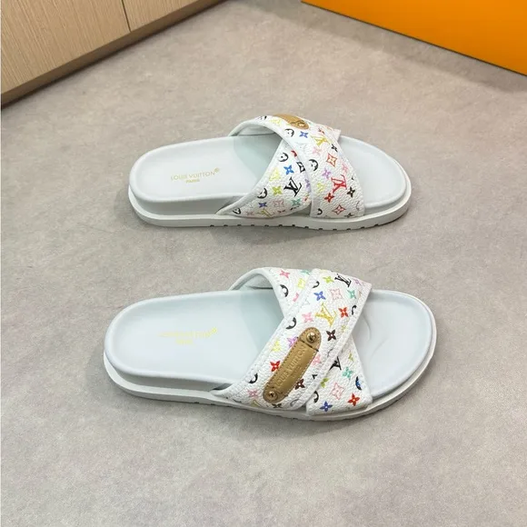 Woman’s White Multicolor Slide Sandals