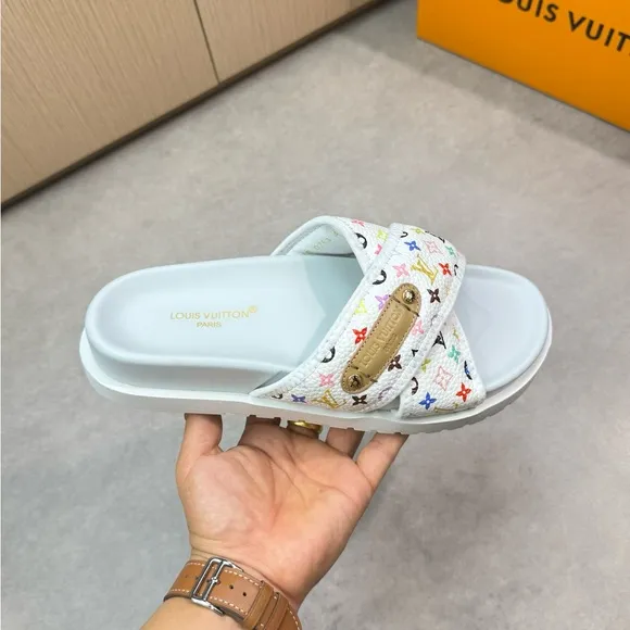 Woman’s White Multicolor Slide Sandals