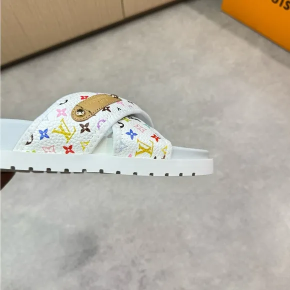Woman’s White Multicolor Slide Sandals