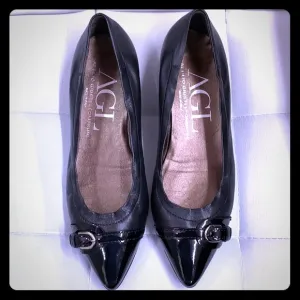 Women's Agl Attilio Giusti Leombruni Black Leather Ballet Flats Shoes 37.5