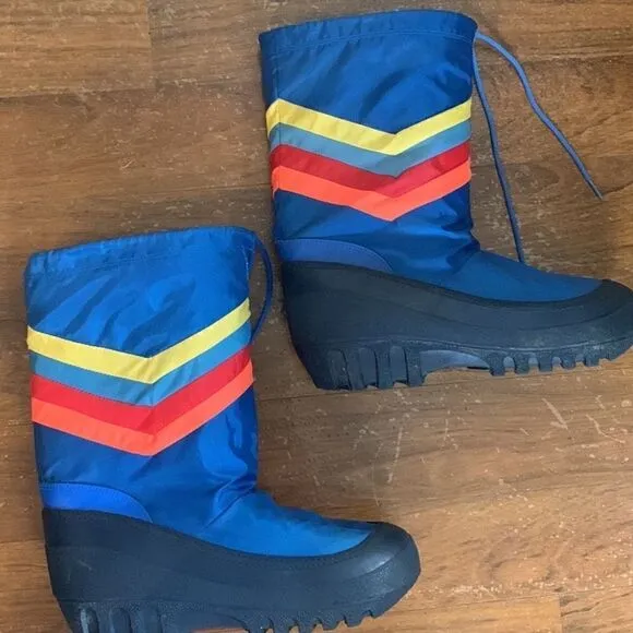 Women’s Boys vintage moon snow boots size 7 8 Chevron 80s rubber
