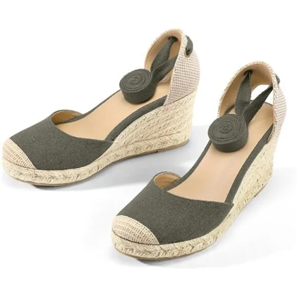 Women's Espadrille Platform Wedge Sandals Army Green