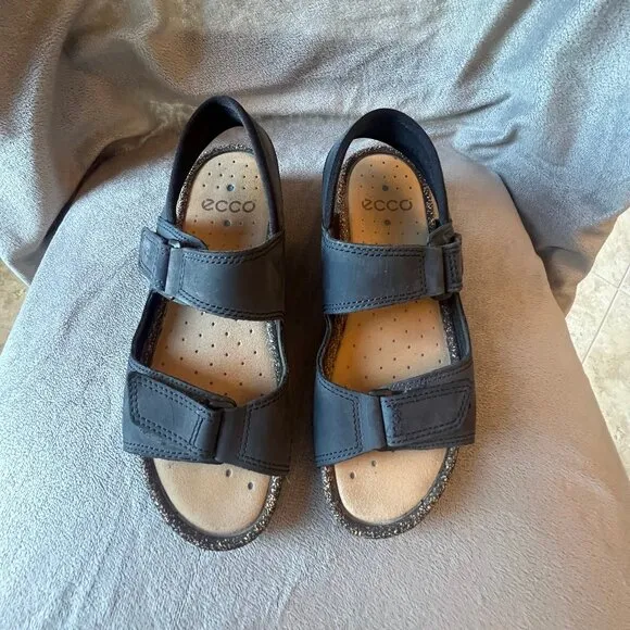 Women's EUC ECCO Navy Double Velcro Comfort Footbed Sandals, Size 9