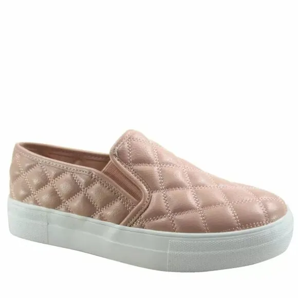 Women's Fashion Slip On Round Toe Double Platform Flat Quilted Sneaker Shoes