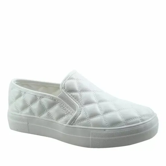 Women's Fashion Slip On Round Toe Double Platform Flat Quilted Sneaker Shoes