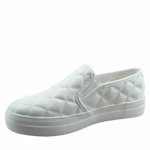 Women's Fashion Slip On Round Toe Double Platform Flat Quilted Sneaker Shoes
