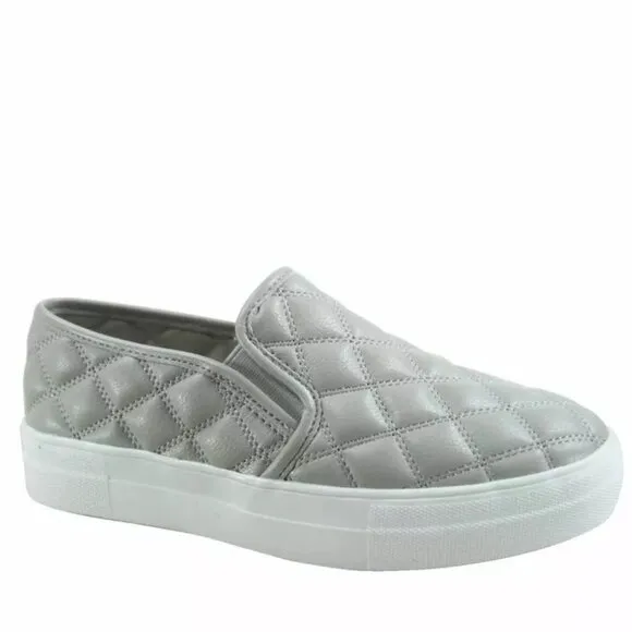 Women's Fashion Slip On Round Toe Double Platform Flat Quilted Sneaker Shoes