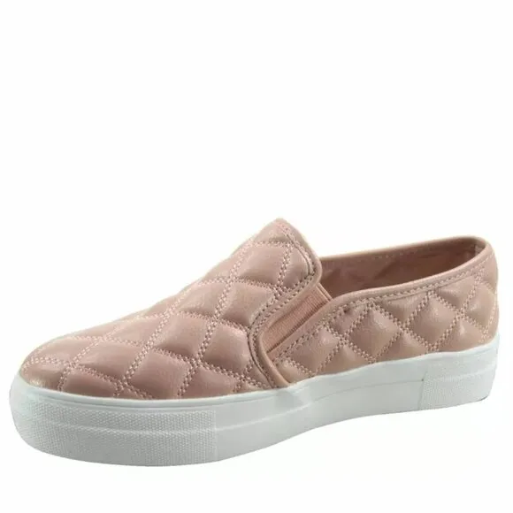 Women's Fashion Slip On Round Toe Double Platform Flat Quilted Sneaker Shoes