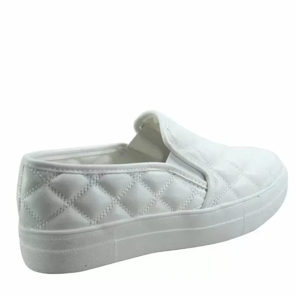 Women's Fashion Slip On Round Toe Double Platform Flat Quilted Sneaker Shoes